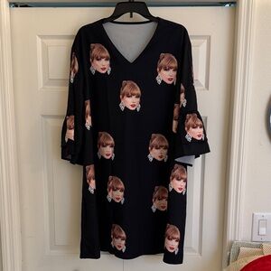 Black Dress with Taylor Swift Face Print XL